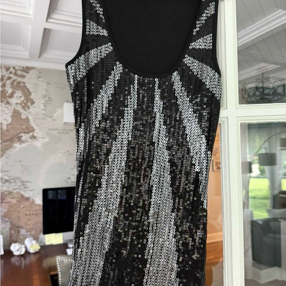 Express Black and Silver Sequin Top